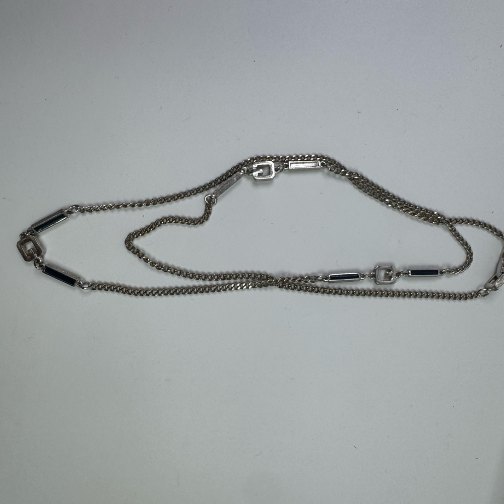 Vintage Givenchy Silver and Blue Geometric Necklace